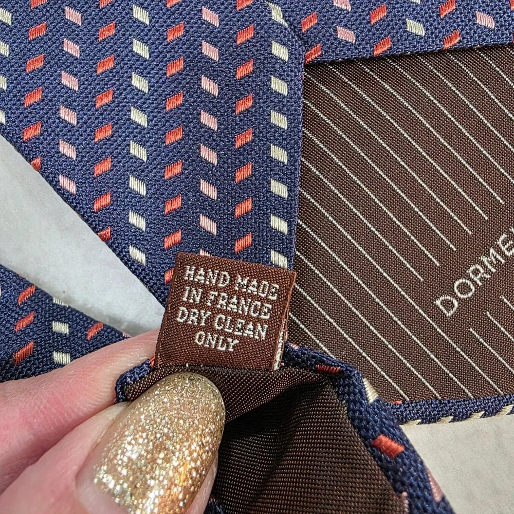 Tom Barnett Dormeuil Silk Tie Navy Blue Geometric Micro Pattern Made in France
